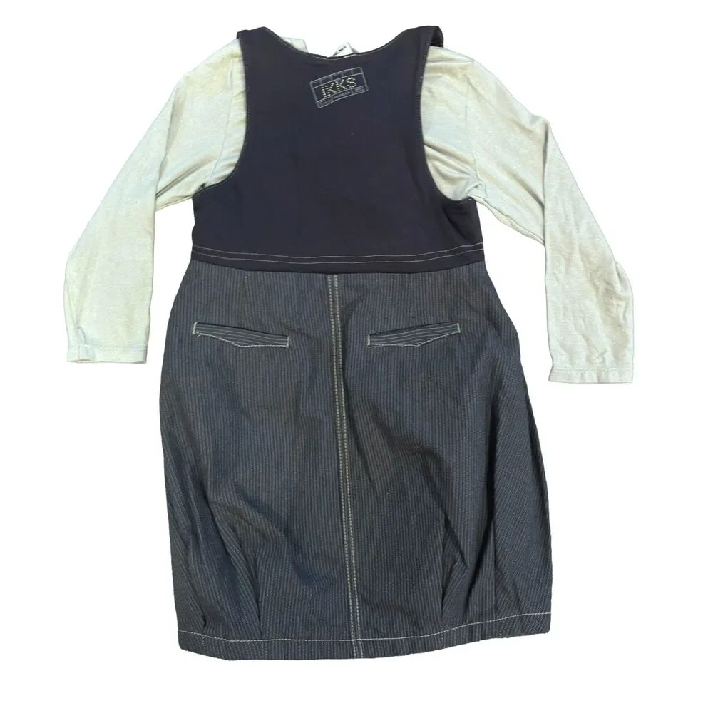 IKKS Girls 3T 94cm 2 Piece Outfit Silver Top Pinstripe Jumper Dress NWT